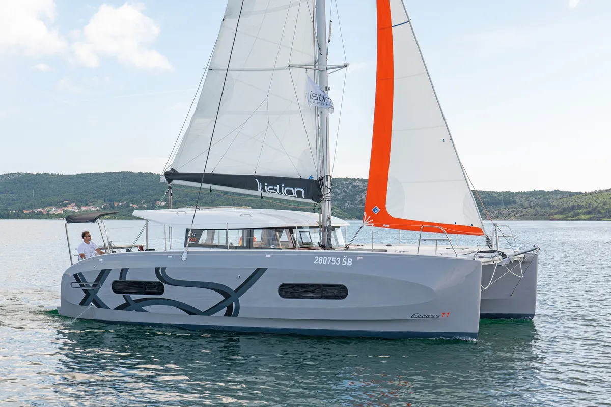 Exterior view of First Sight, a Excess 11 catamaran at Skradin, Croatia