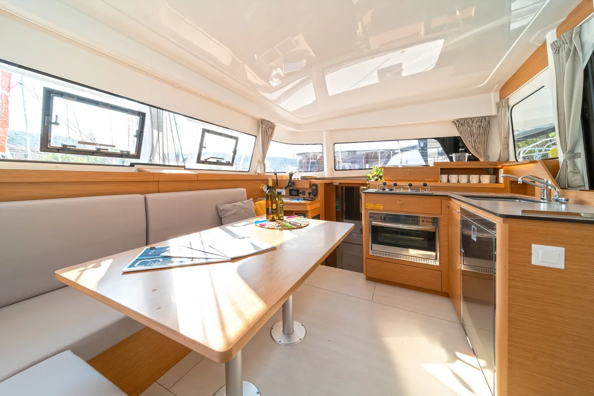 Galley of First Sight, a Excess 11 catamaran at Skradin, Croatia