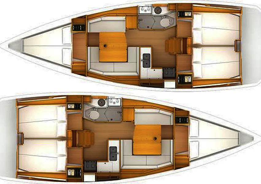 Exterior view of Agios Georgios, a Jeanneau Sun Odyssey 389 sailboat at Kontokali, Greece