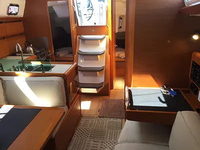 Salon of Agios Georgios, a Jeanneau Sun Odyssey 389 sailboat at Kontokali, Greece