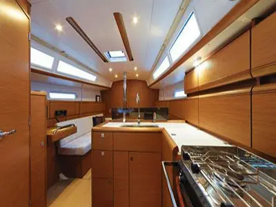 Galley of Agios Georgios, a Jeanneau Sun Odyssey 389 sailboat at Kontokali, Greece