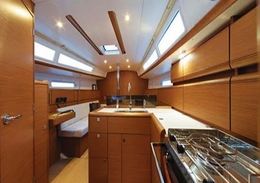 Galley of Agios Georgios, a Jeanneau Sun Odyssey 389 sailboat at Kontokali, Greece