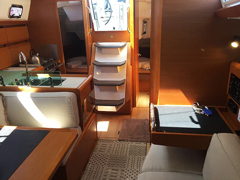 Agios Georgios, a Jeanneau Sun Odyssey 389 sailboat at Kontokali, Greece