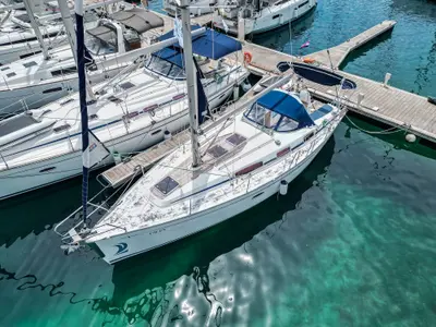 Skippy, a Bavaria 34 Cruiser sailboat at Primošten, Croatia