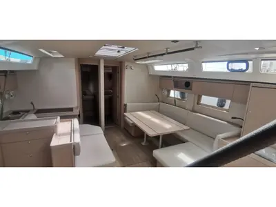Salon of Living In Sea, a Beneteau Oceanis 51.1 sailboat at Kontokali, Greece