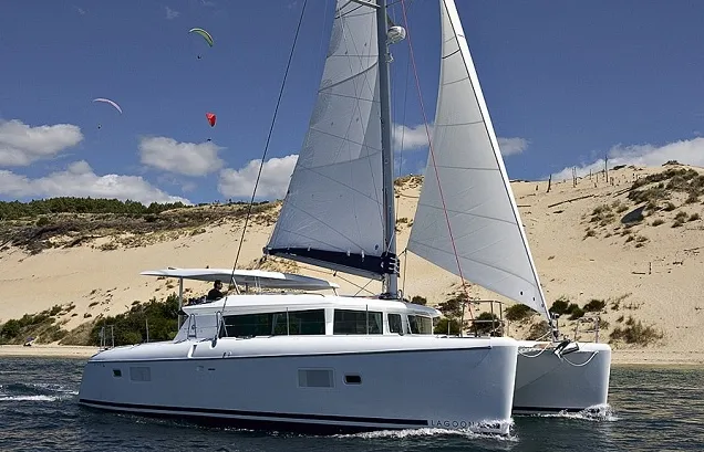 Exterior view of Akala, a Lagoon 420 catamaran at Road Town, British Virgin Islands