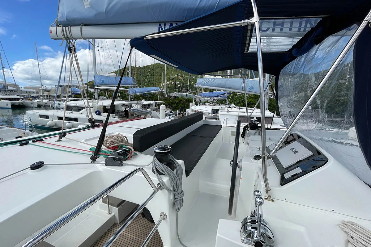 Cockpit of Summer, a Lagoon 450 F - 4 + 2 cab. catamaran at Parham Town, British Virgin Islands