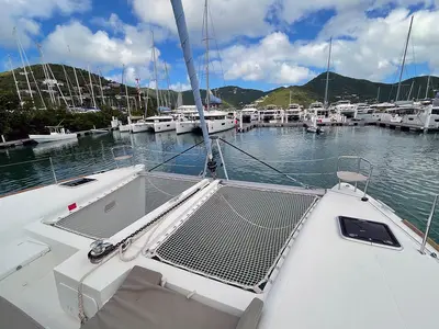 Deck of Summer, a Lagoon 450 F - 4 + 2 cab. catamaran at Parham Town, British Virgin Islands