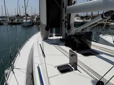 Deck of Casandra, a Bavaria Cruiser 46 Style sailboat at Palma de Mallorca, Spain