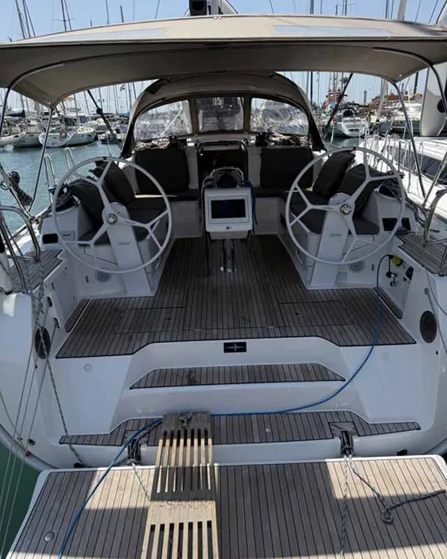 Cockpit of Casandra, a Bavaria Cruiser 46 Style sailboat at Palma de Mallorca, Spain