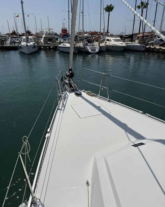Deck of Casandra, a Bavaria Cruiser 46 Style sailboat at Palma de Mallorca, Spain