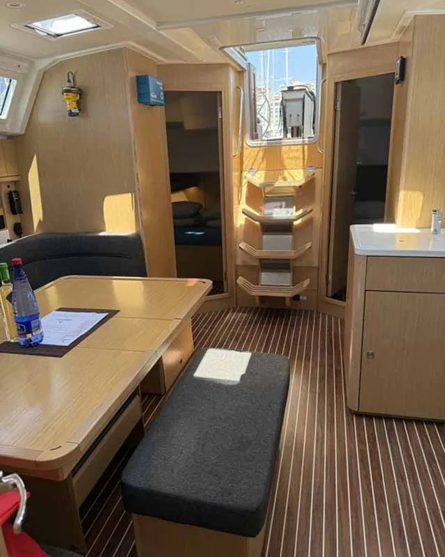 Salon of Casandra, a Bavaria Cruiser 46 Style sailboat at Palma de Mallorca, Spain