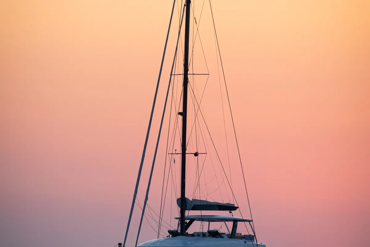 Exterior view of La Desirade, a Lagoon Seventy 7 catamaran at Ajaccio, France