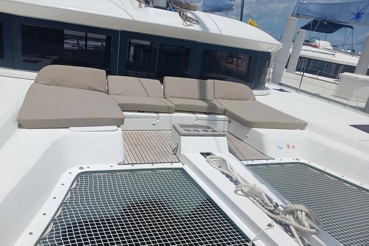 Deck of Sapphire Seas , a Lagoon 51 catamaran at Central Abaco, Bahamas