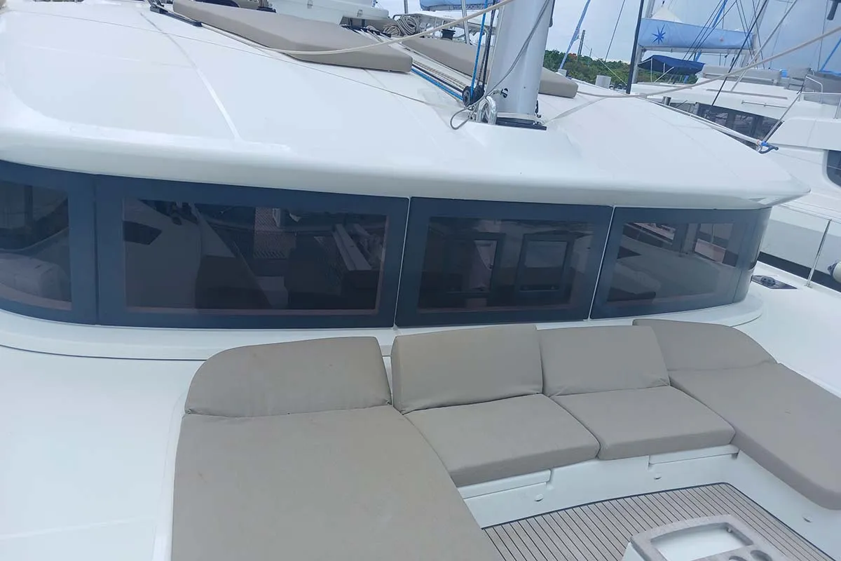 Deck of Sapphire Seas , a Lagoon 51 catamaran at Central Abaco, Bahamas