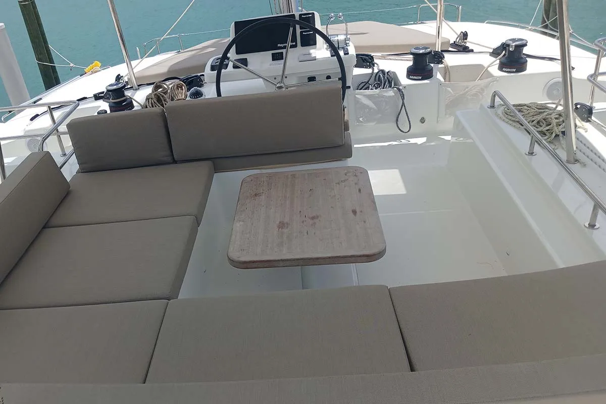 Deck of Sapphire Seas , a Lagoon 51 catamaran at Central Abaco, Bahamas