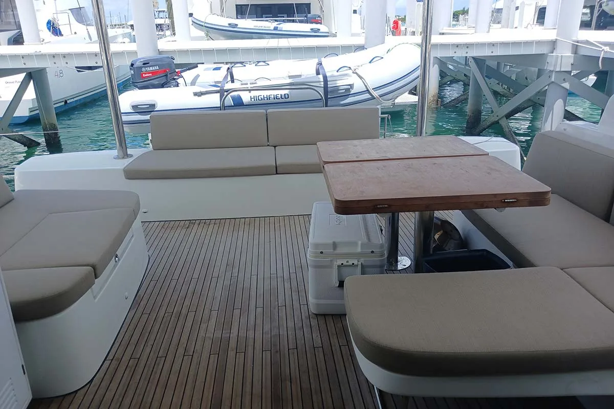 Deck of Sapphire Seas , a Lagoon 51 catamaran at Central Abaco, Bahamas