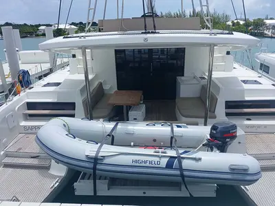 Deck of Sapphire Seas , a Lagoon 51 catamaran at Central Abaco, Bahamas