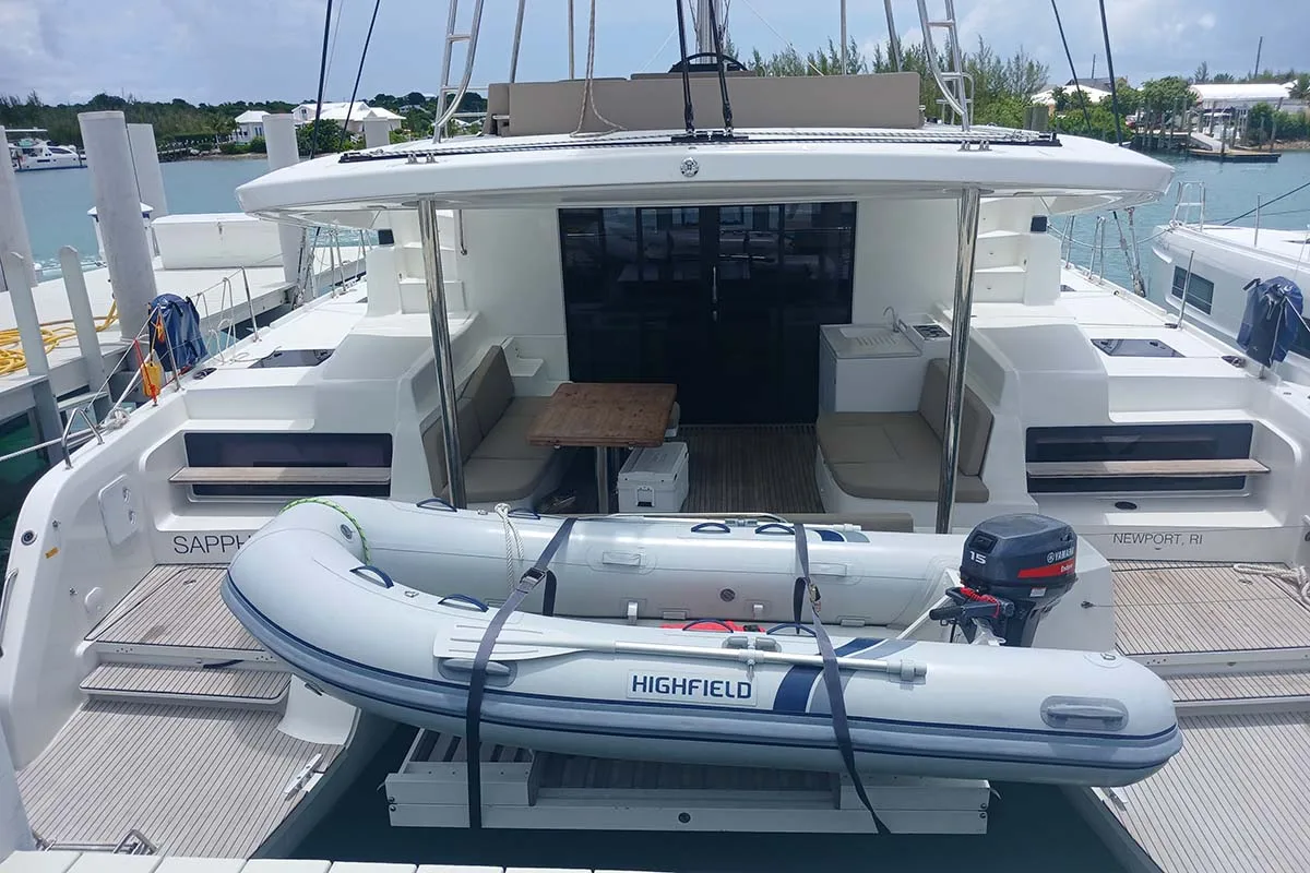 Deck of Sapphire Seas , a Lagoon 51 catamaran at Central Abaco, Bahamas