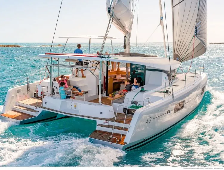 Exterior view of Aventura, a Lagoon 42 catamaran at Road Town, British Virgin Islands