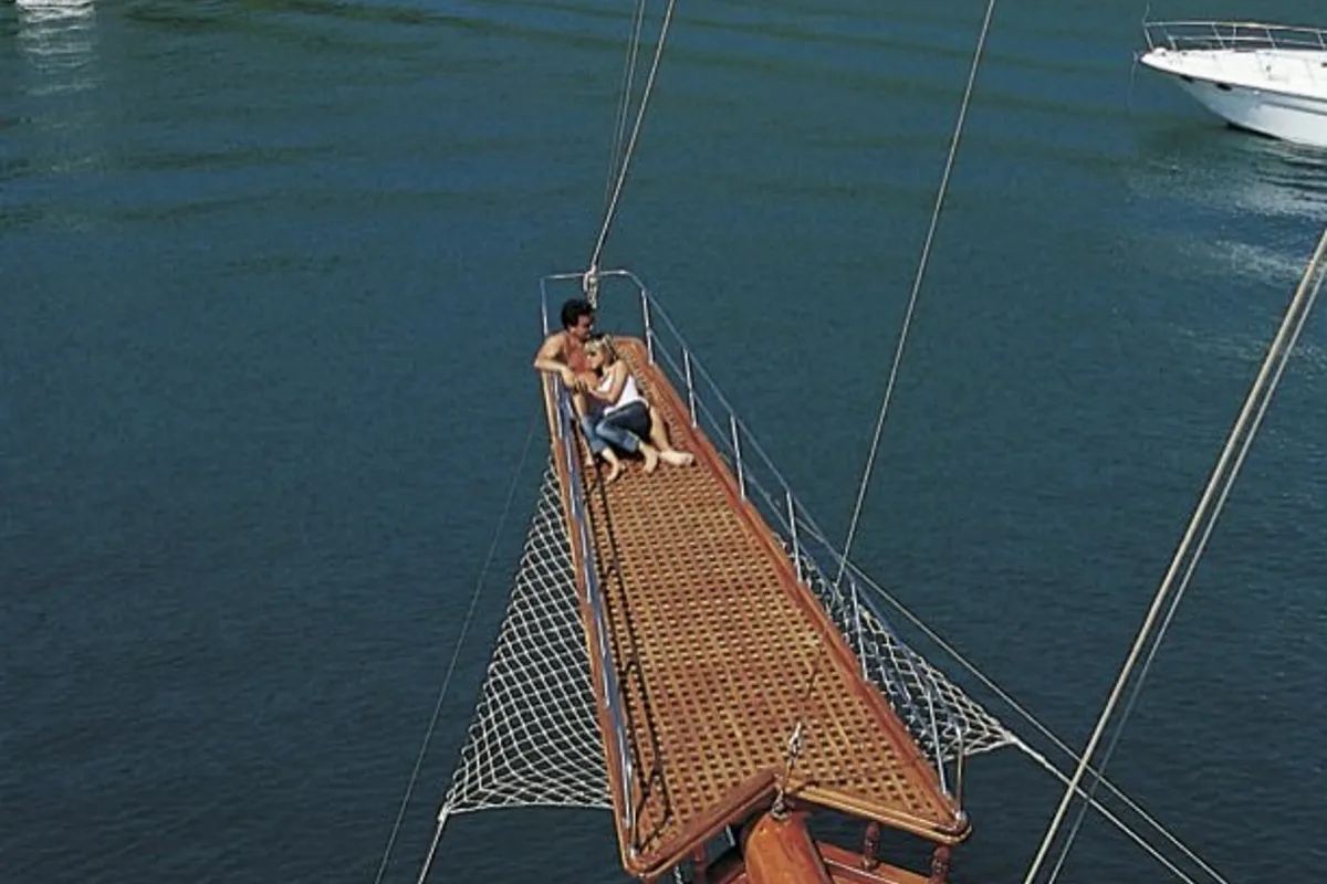 Deck of Matina, a Gulet Motor sailer motor yacht at Athens, Greece