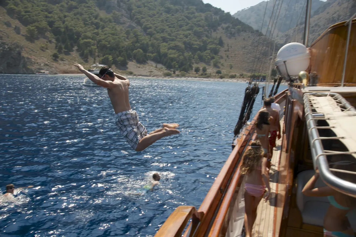 Deck of Matina, a Gulet Motor sailer motor yacht at Athens, Greece