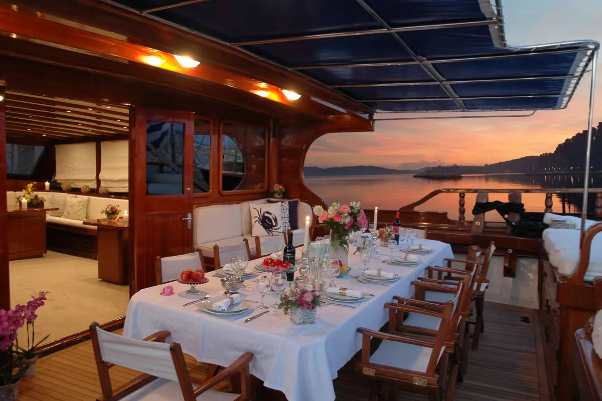 Deck of Matina, a Gulet Motor sailer motor yacht at Athens, Greece