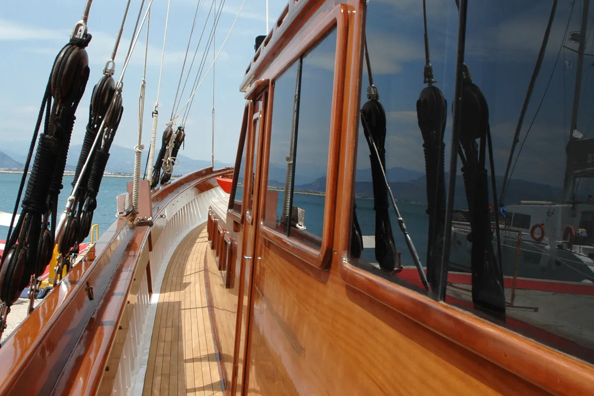 Deck of Matina, a Gulet Motor sailer motor yacht at Athens, Greece
