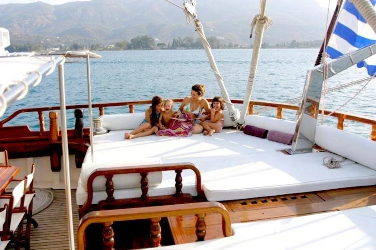 Deck of Matina, a Gulet Motor sailer motor yacht at Athens, Greece