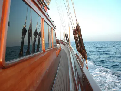 Deck of Matina, a Gulet Motor sailer motor yacht at Athens, Greece