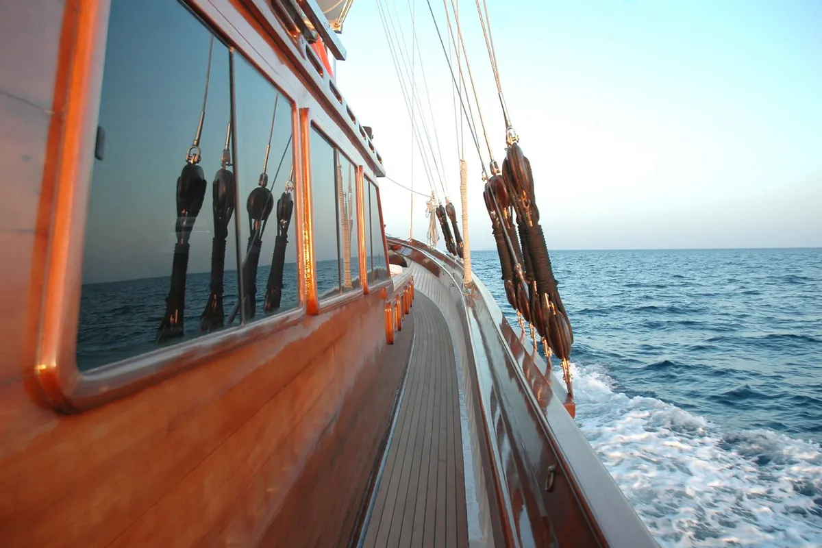 Deck of Matina, a Gulet Motor sailer motor yacht at Athens, Greece