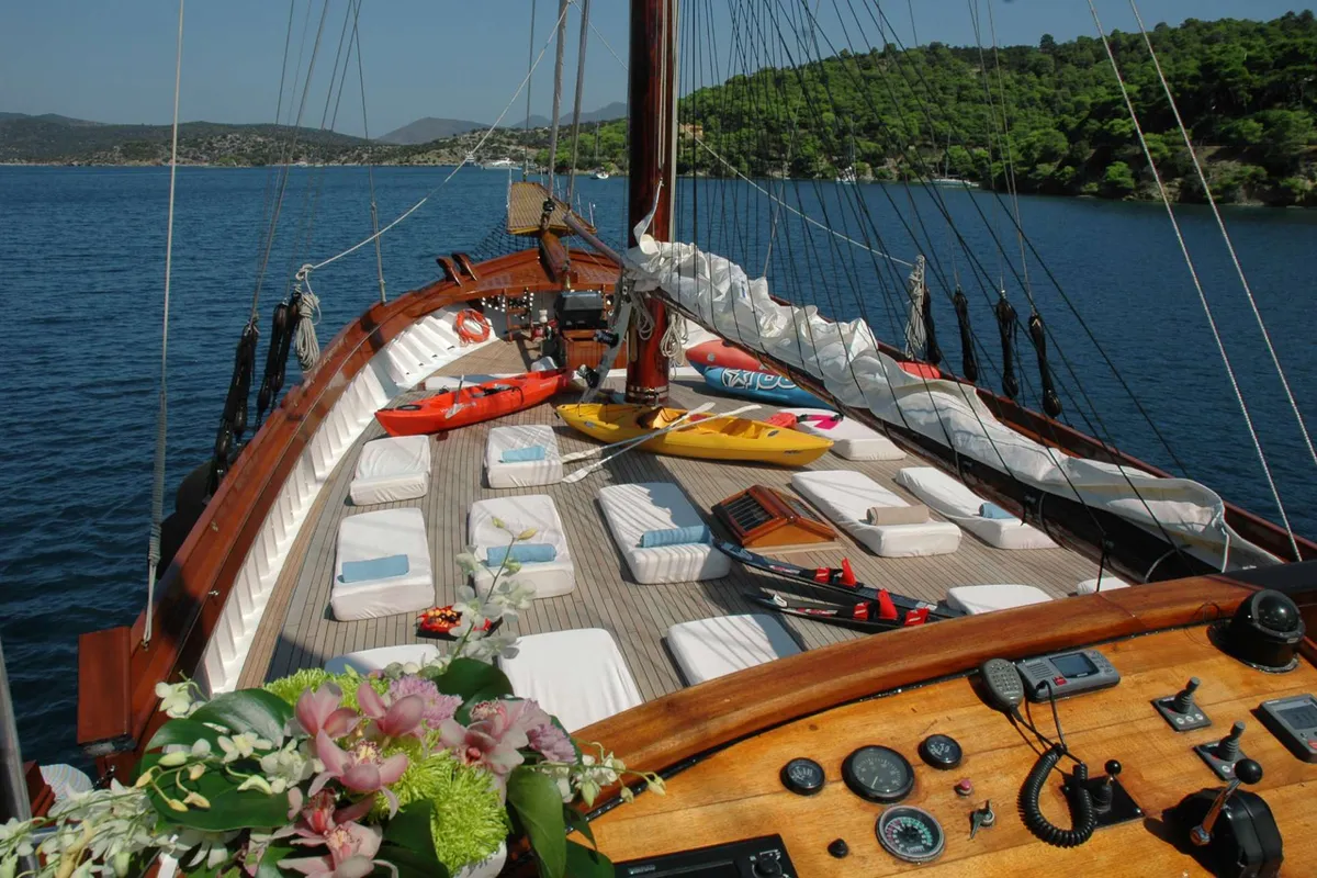 Deck of Matina, a Gulet Motor sailer motor yacht at Athens, Greece