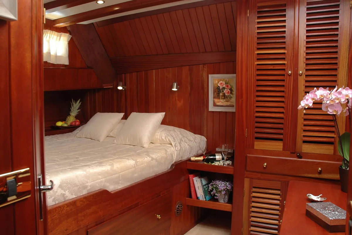 Cabin on Matina, a Gulet Motor sailer motor yacht at Athens, Greece