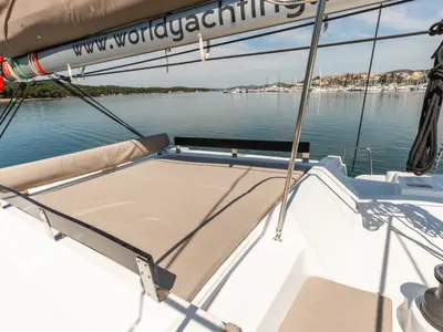 Deck of Gaming King, a Bali 4.2 catamaran at Grad Šibenik, Croatia