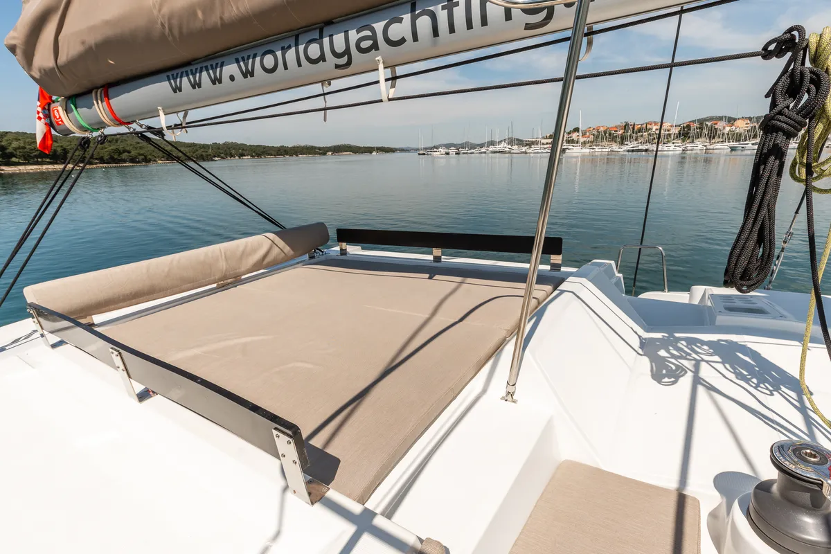 Deck of Gaming King, a Bali 4.2 catamaran at Grad Šibenik, Croatia