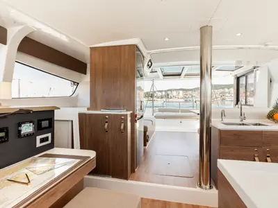 Salon of Gaming King, a Bali 4.2 catamaran at Grad Šibenik, Croatia