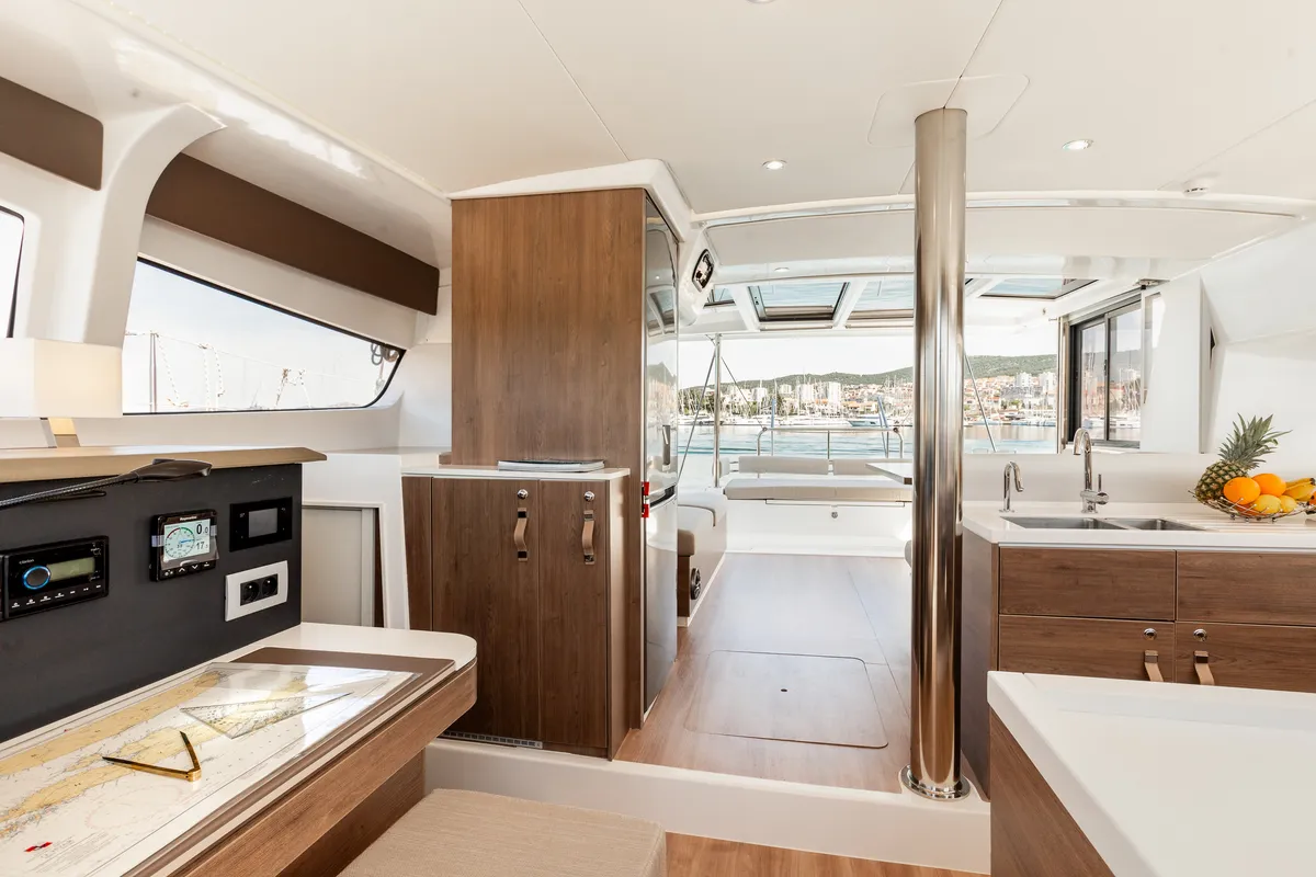 Salon of Gaming King, a Bali 4.2 catamaran at Grad Šibenik, Croatia