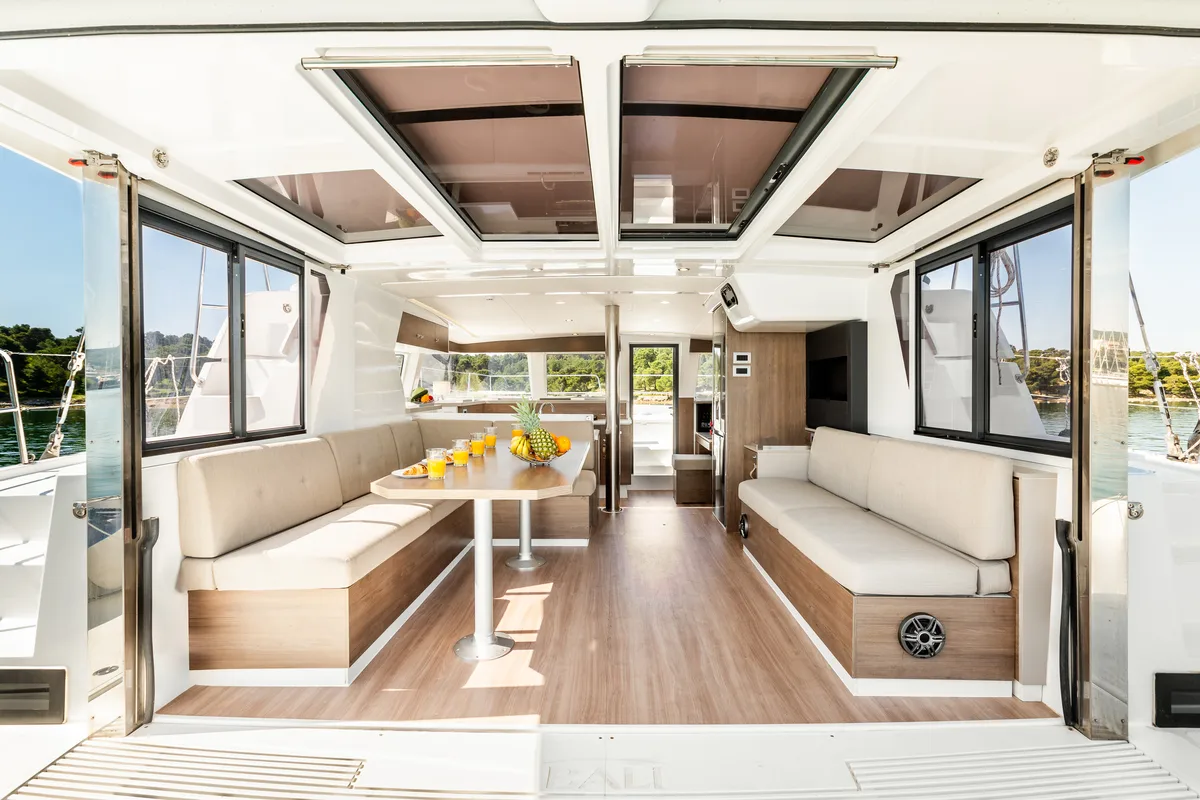 Salon of Gaming King, a Bali 4.2 catamaran at Grad Šibenik, Croatia