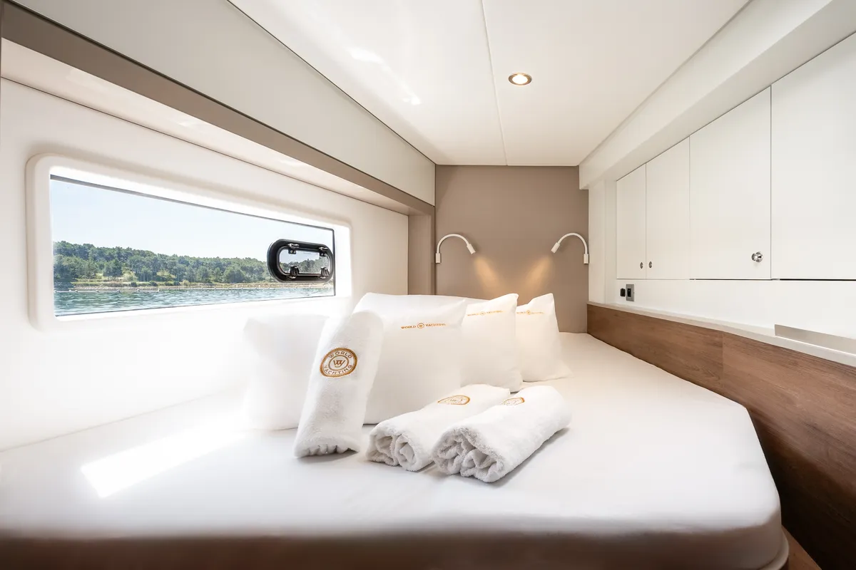 Cabin on Gaming King, a Bali 4.2 catamaran at Grad Šibenik, Croatia