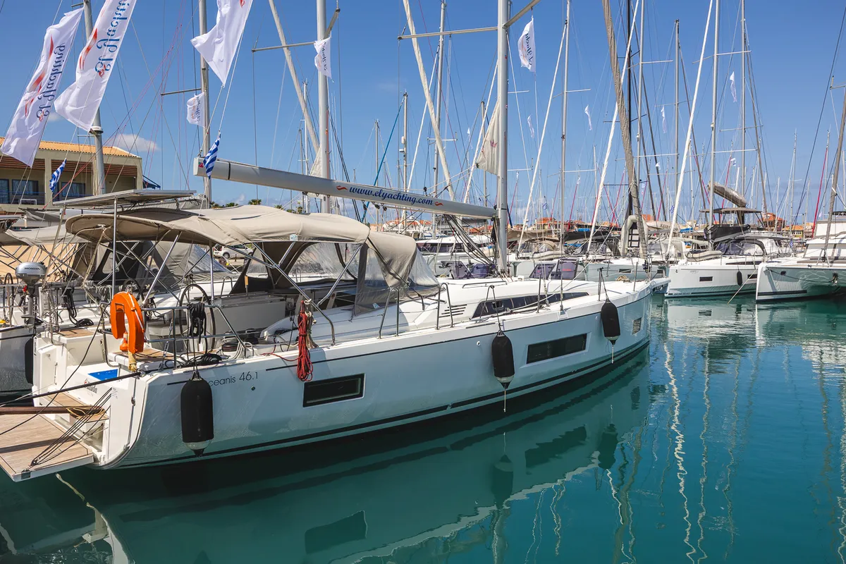 Exterior view of Ellaida, a Beneteau Oceanis 46.1 sailboat at Municipal Unit of Lefkada, Greece