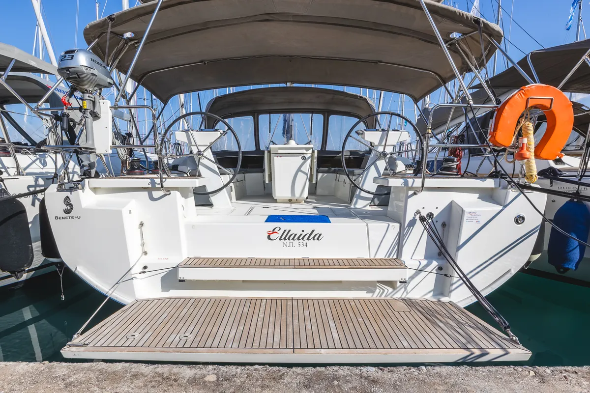 Deck of Ellaida, a Beneteau Oceanis 46.1 sailboat at Municipal Unit of Lefkada, Greece