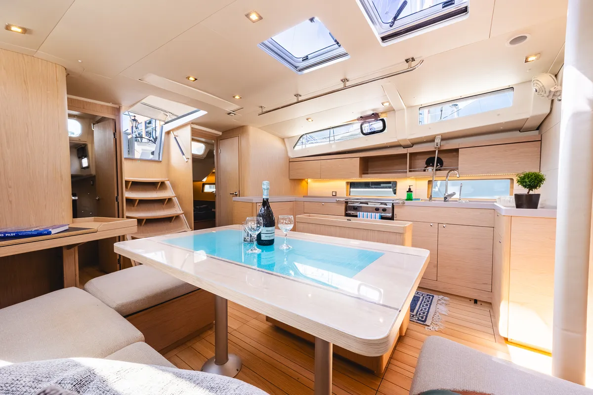 Salon of Ellaida, a Beneteau Oceanis 46.1 sailboat at Municipal Unit of Lefkada, Greece