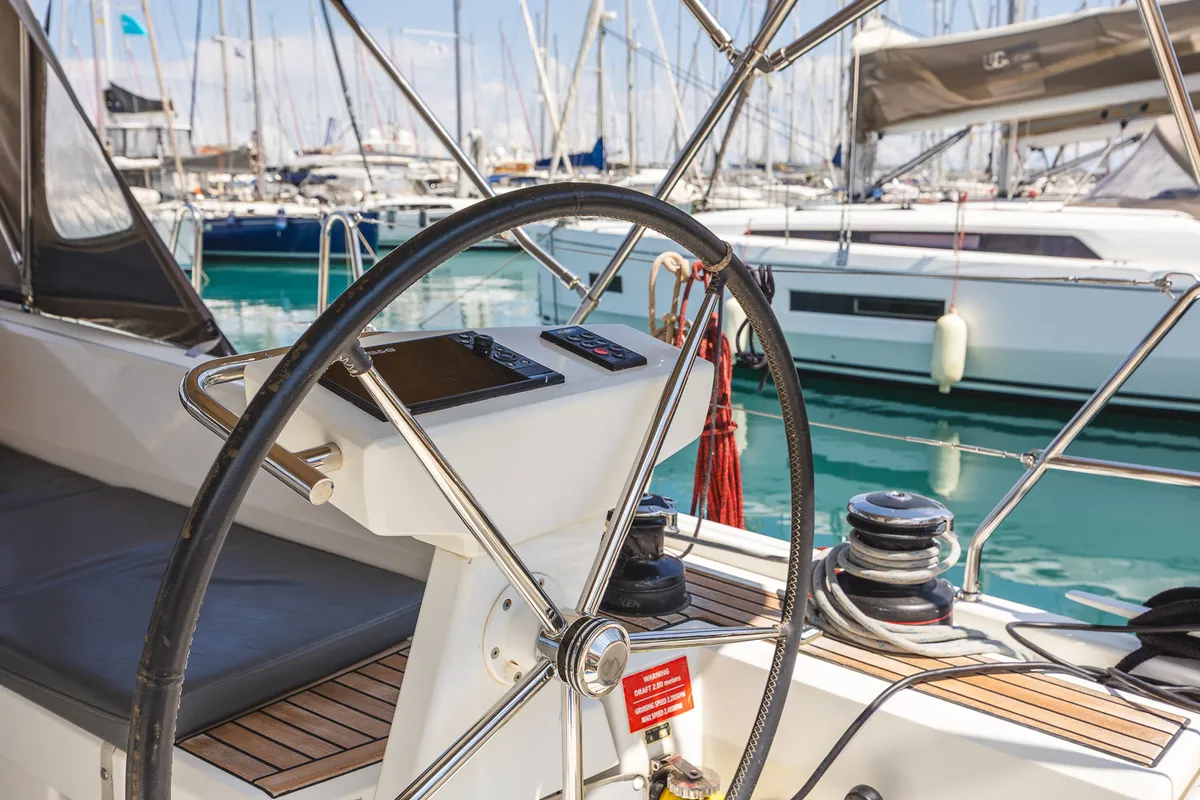 Cockpit of Ellaida, a Beneteau Oceanis 46.1 sailboat at Municipal Unit of Lefkada, Greece