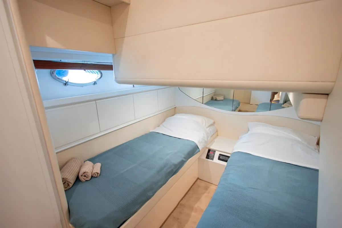 Cabin on Mira, a Pershing 52 motorboat at Piraeus, Greece