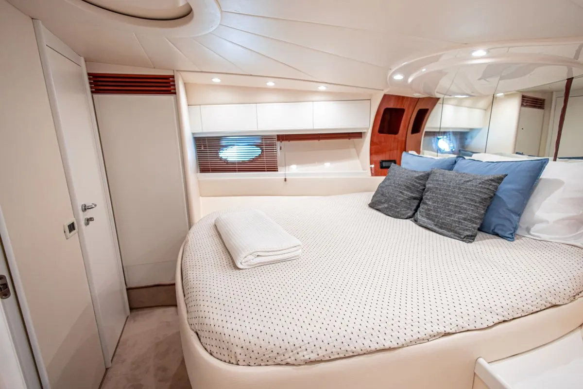 Cabin on Mira, a Pershing 52 motorboat at Piraeus, Greece