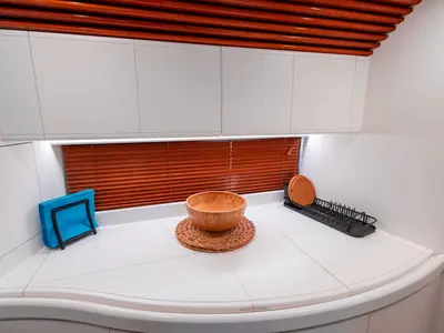 Galley of Mira, a Pershing 52 motorboat at Piraeus, Greece