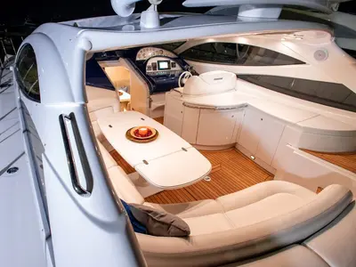 Deck of Mira, a Pershing 52 motorboat at Piraeus, Greece