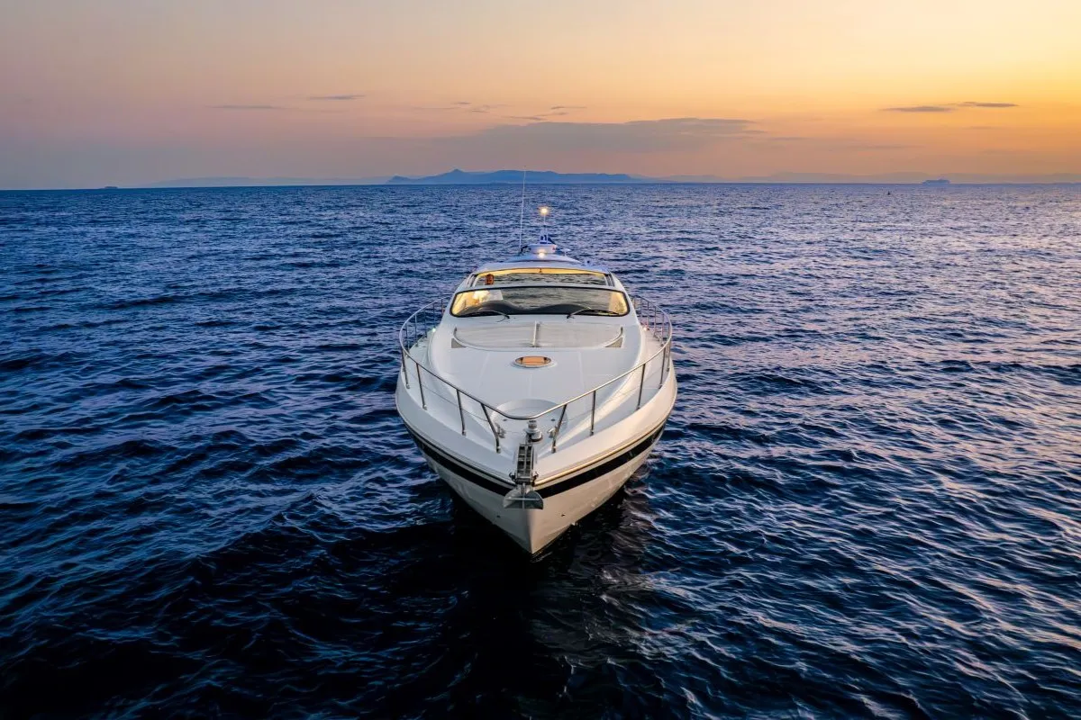 Exterior view of Mira, a Pershing 52 motorboat at Piraeus, Greece