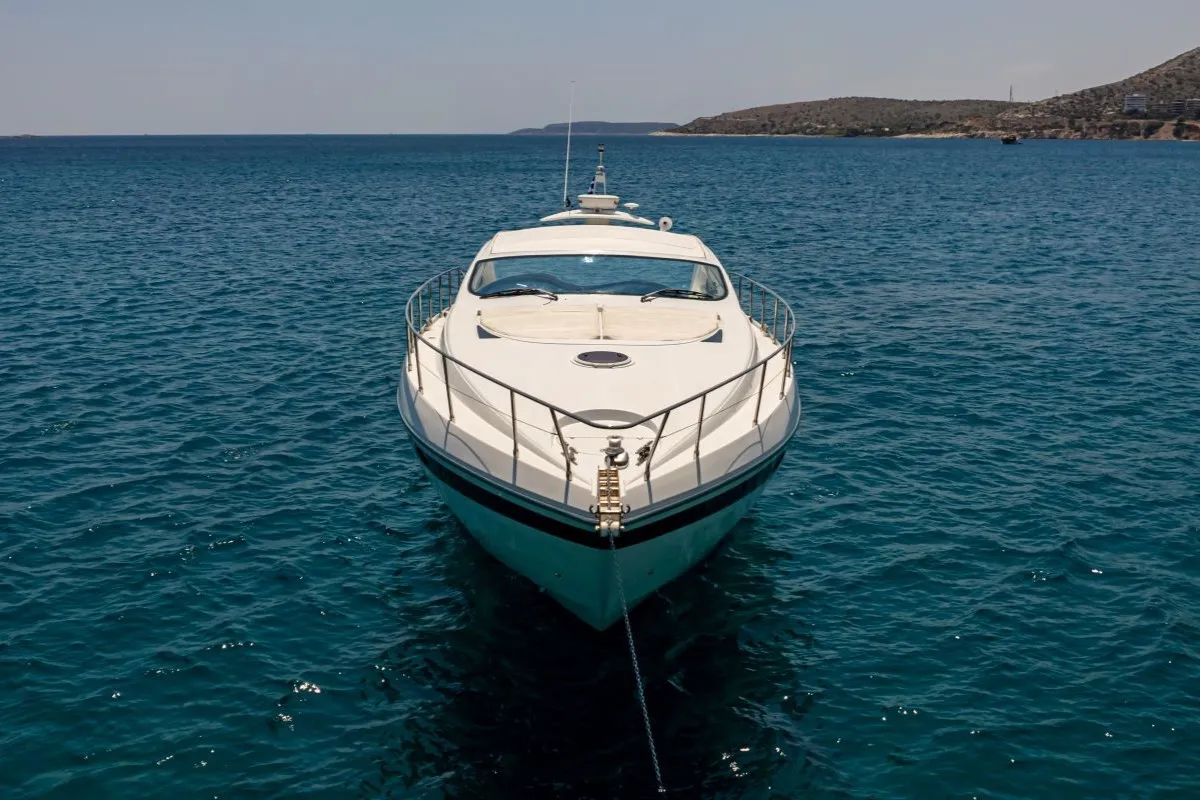 Exterior view of Mira, a Pershing 52 motorboat at Piraeus, Greece
