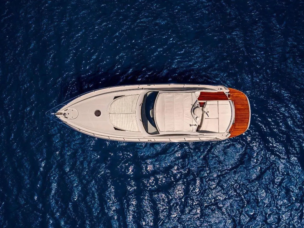 Exterior view of Mira, a Pershing 52 motorboat at Piraeus, Greece